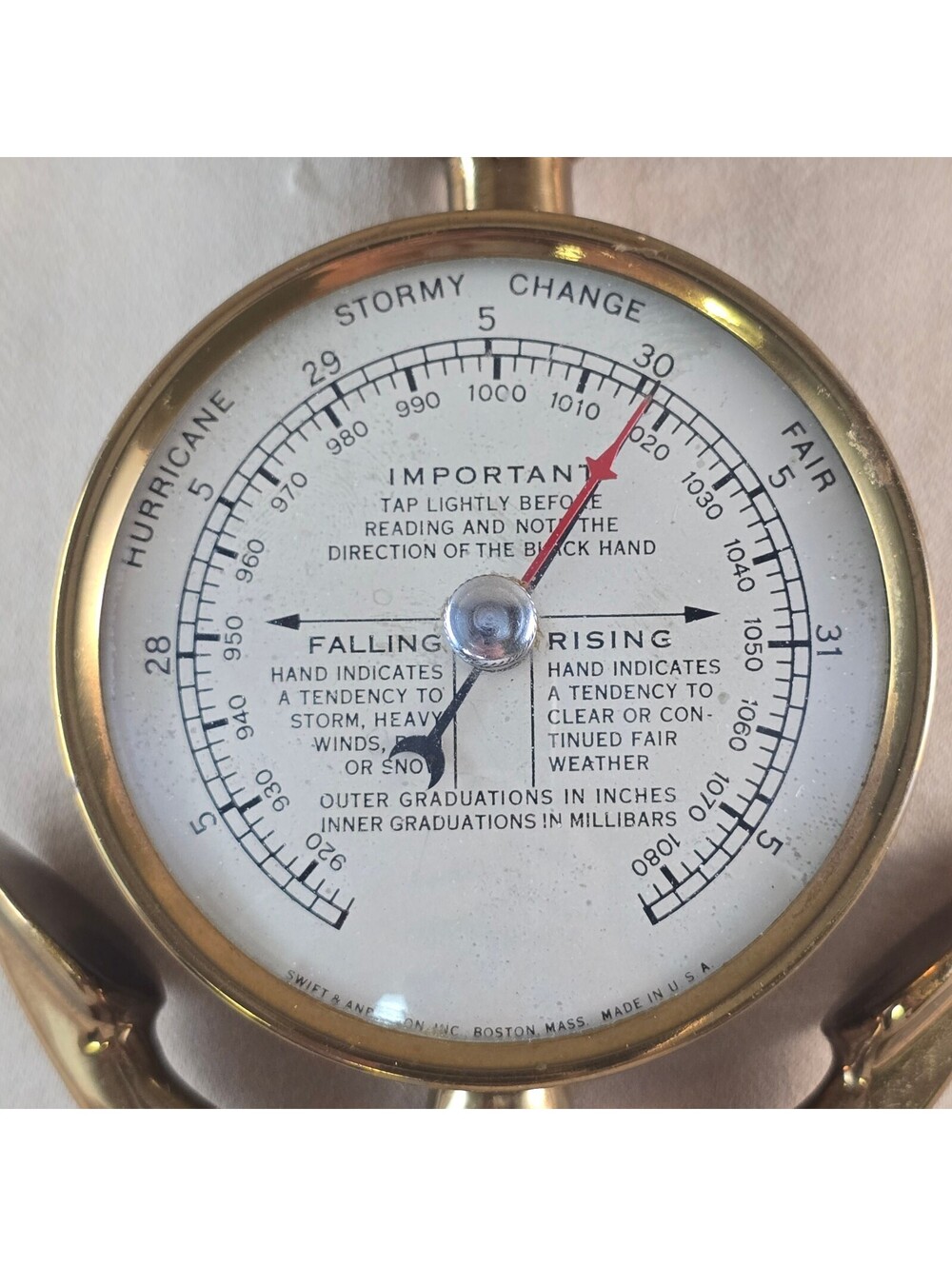 Vintage Brass Nautical Anchor Barometer Weather Indicator Marine Instrument USA - Picture 3 of 6